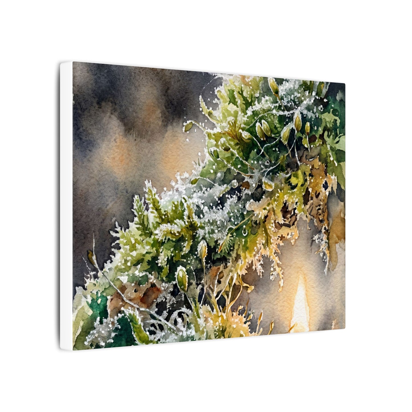 Winter Moss Close Up Watercolor Canvas Art | Neutral Decor