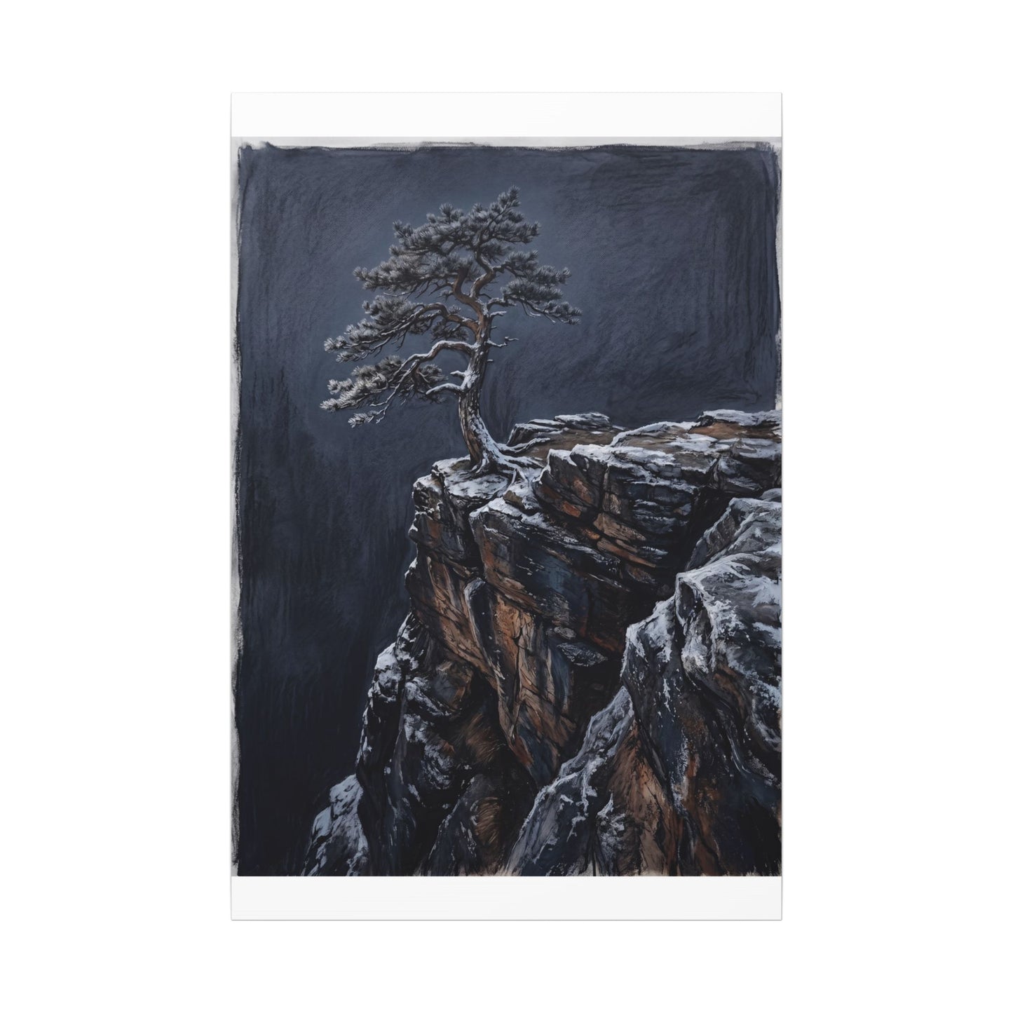 Dark Japandi Pine Tree in Dawn | Dark Texture Canvas Art