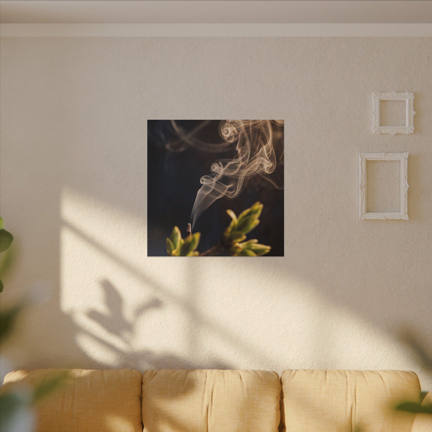 Incense Smoke Spring Canvas Art | Dark Japandi Atmospheric Design