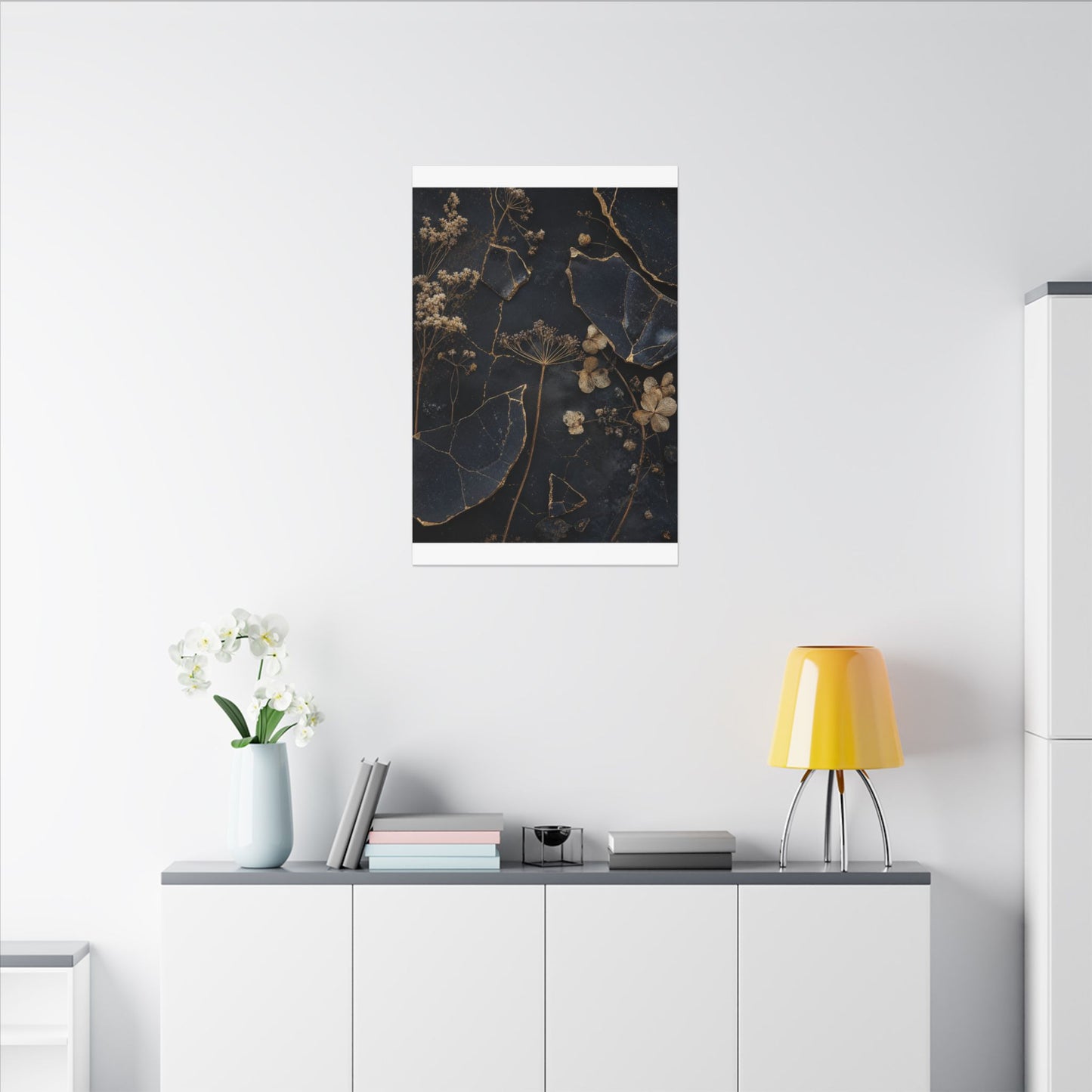 Philosophical Dried Flowers Canvas Art - Broken Beauty Kintsugi