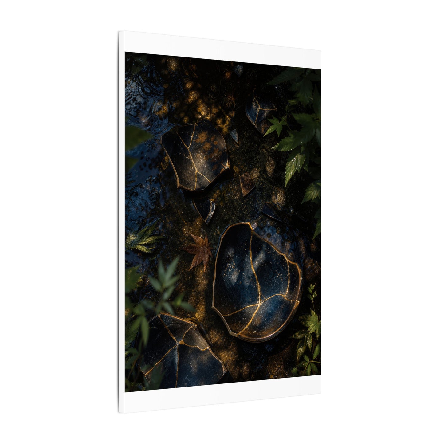 Dark Japandi Broken Pottery in Dappled | Shadow Zen Canvas Art