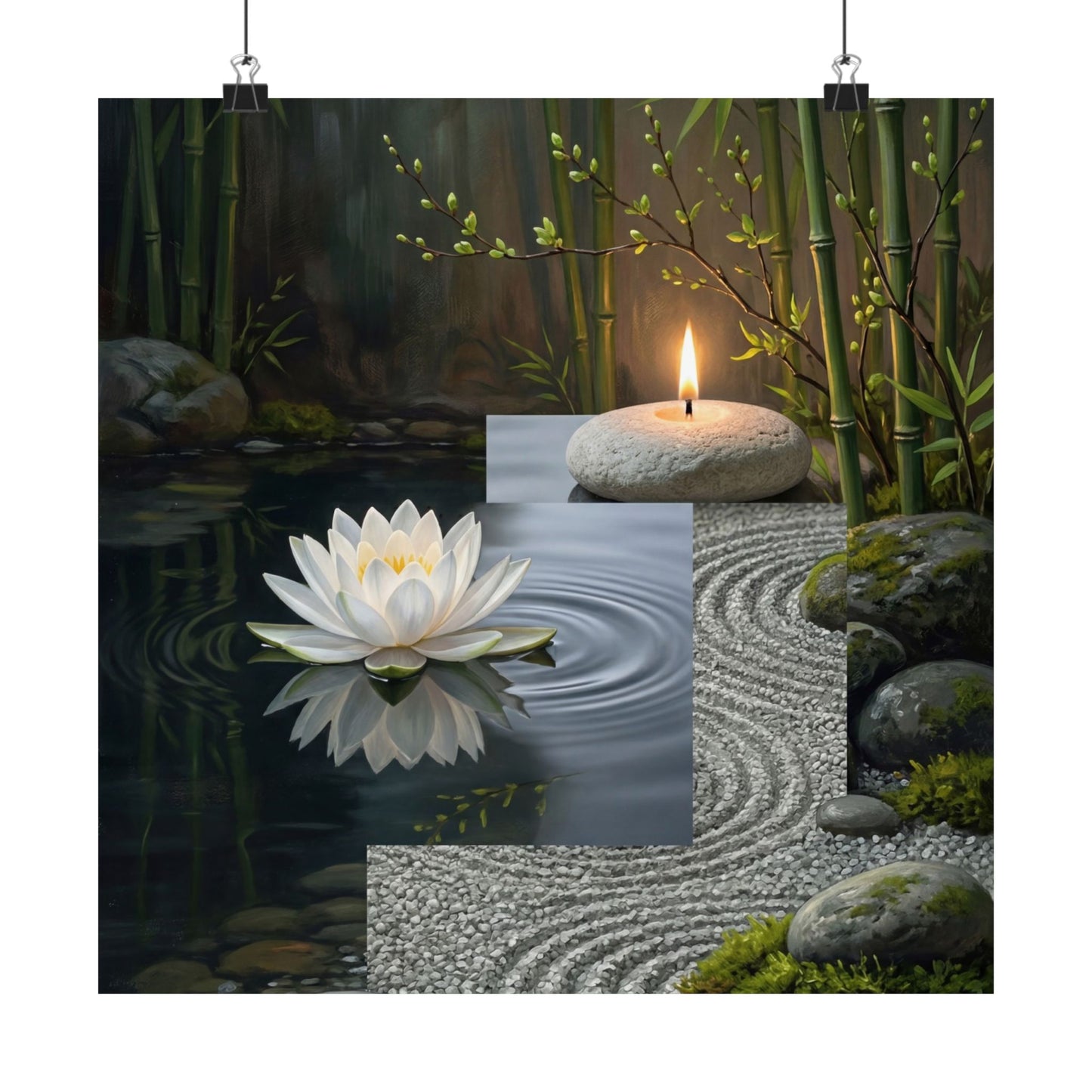Kanso Lotus Flower Wall Art Print - Zen Karesansui