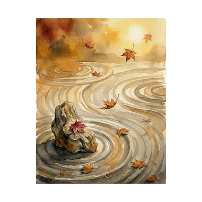 Japandi Rock Garden in Golden Hour | Watercolor Wall Art Print
