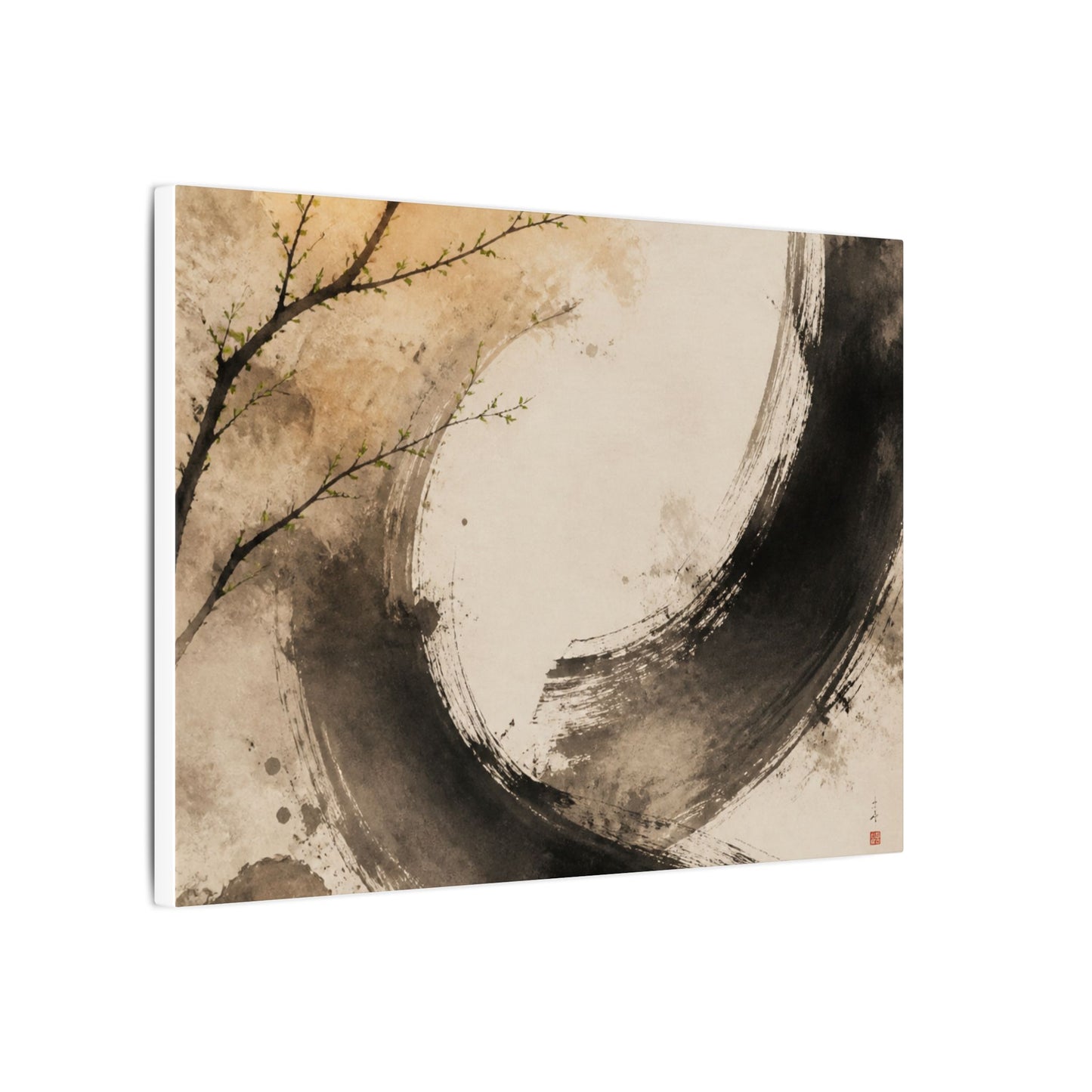 Japandi Ink Brushstroke in Golden Hour | Watercolor Canvas Art