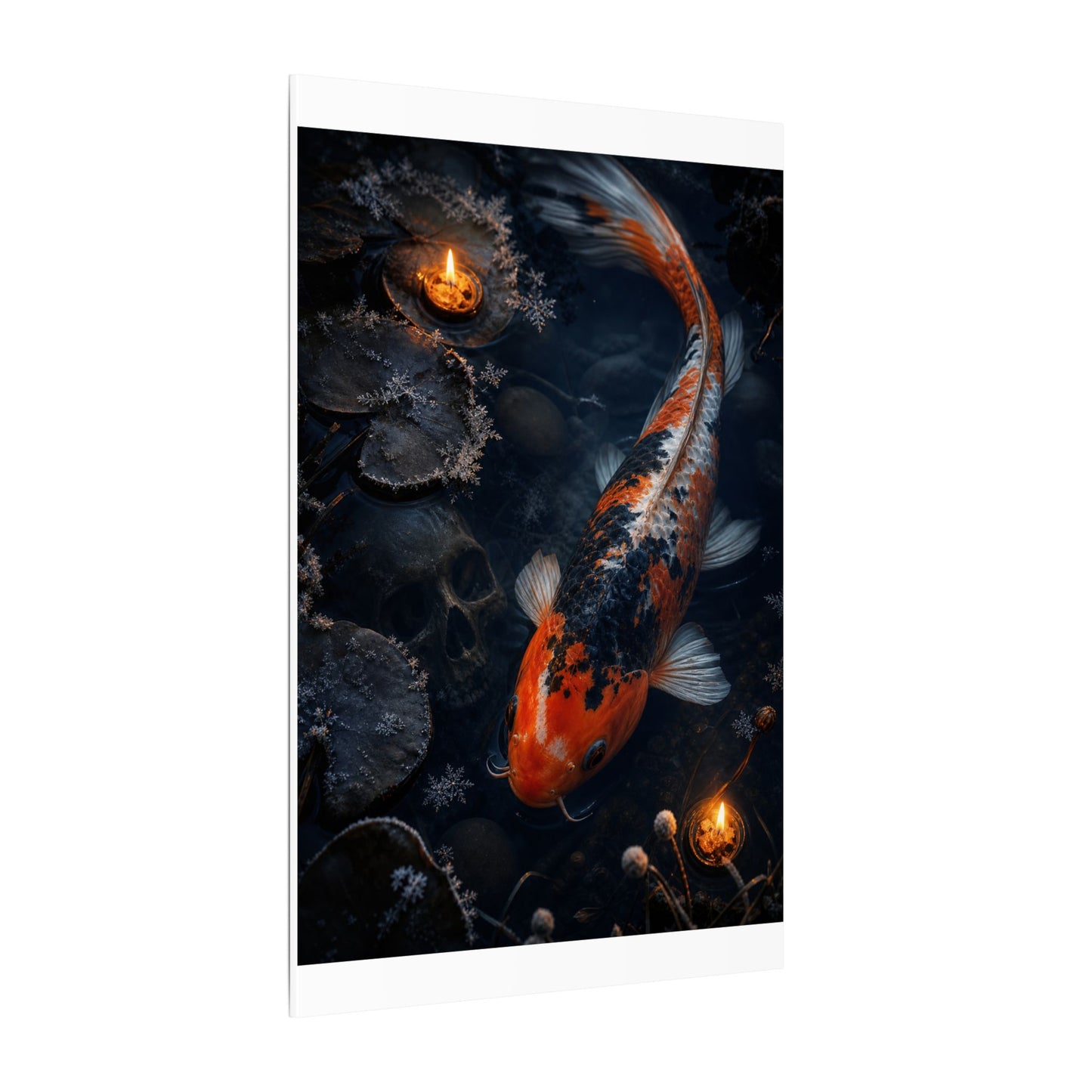 Koi Pond Canvas Art | Winter Dark Japandi Shadow Zen Art