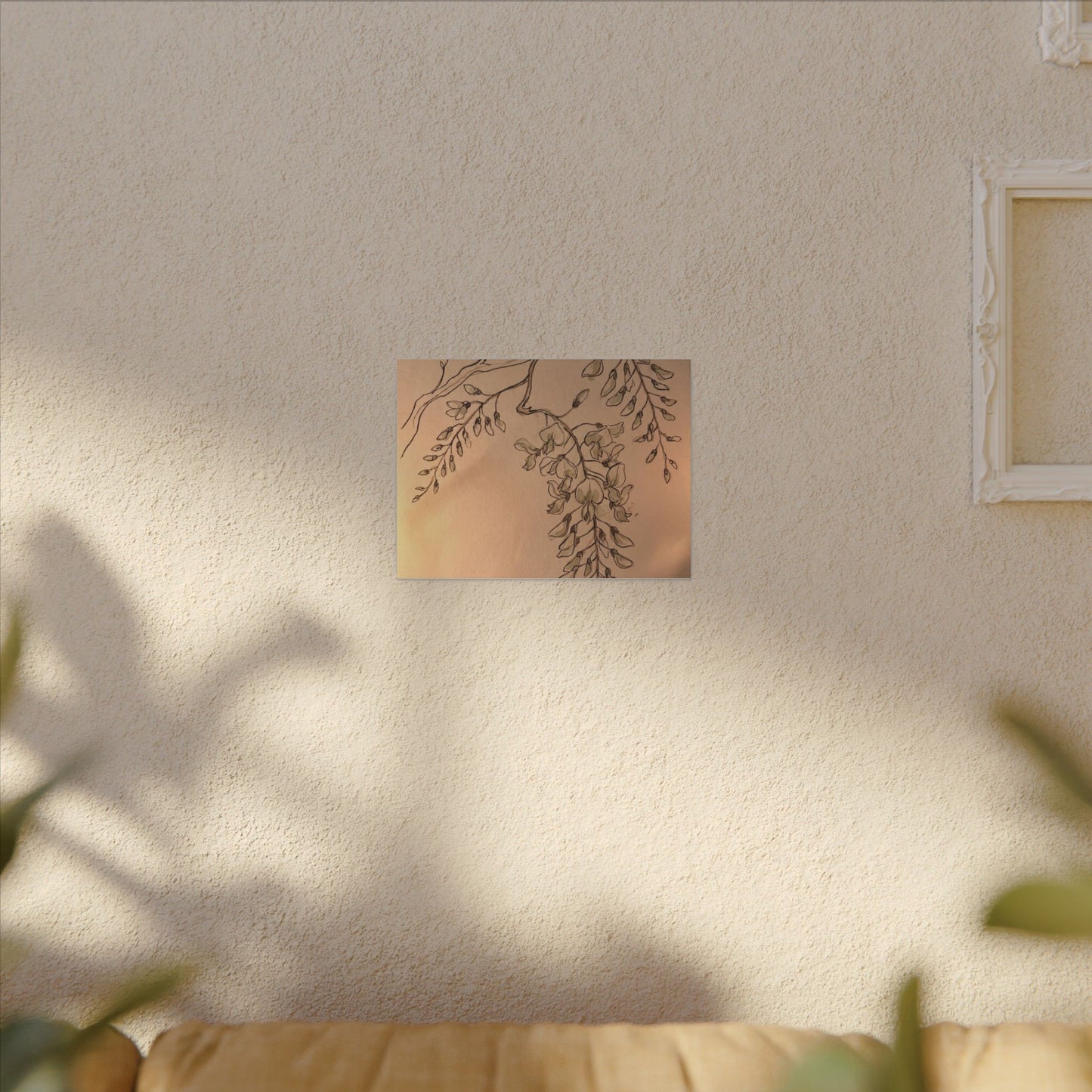 Japandi Wisteria in Candlelight | Minimal Line Canvas Art