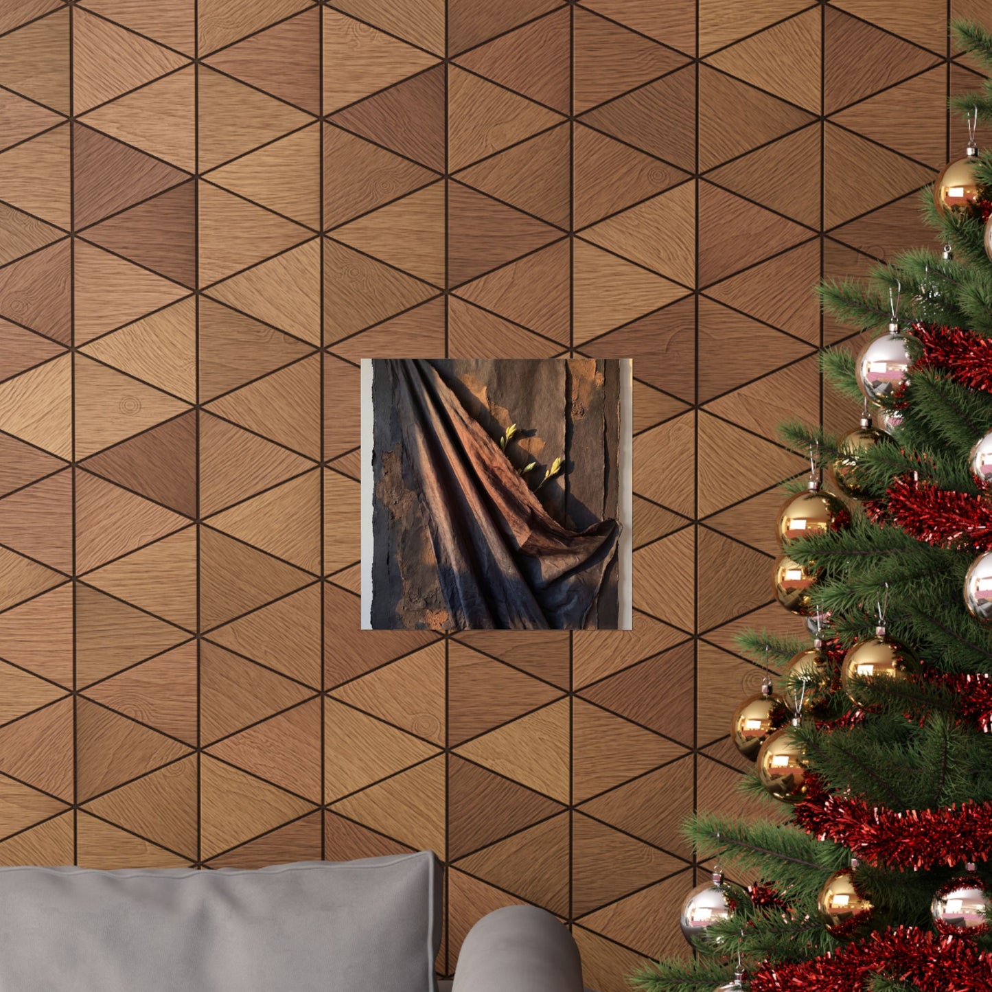 Dark Japandi Silk Drape in Golden Hour | Dark Texture Wall Art Print