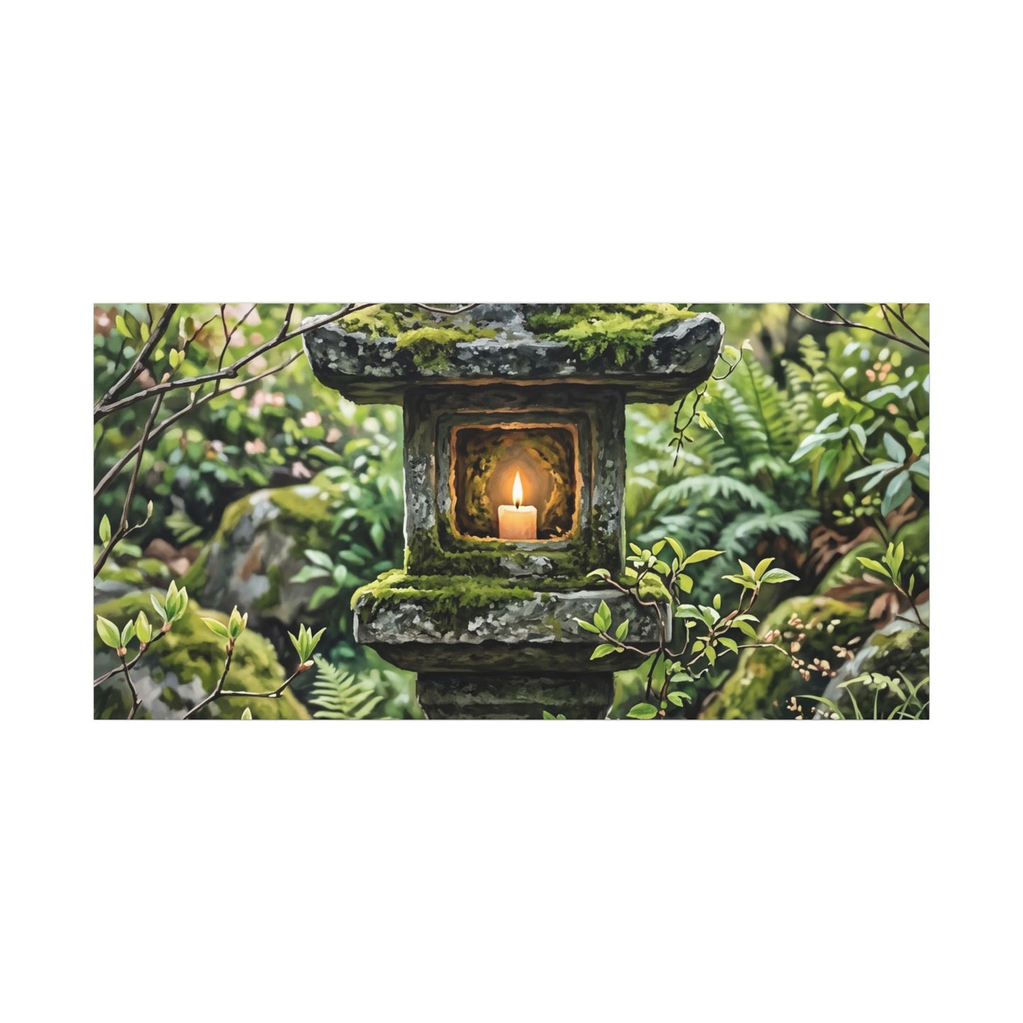 Neutral Stone Lantern Canvas Art - Japanese Pattern Japandi