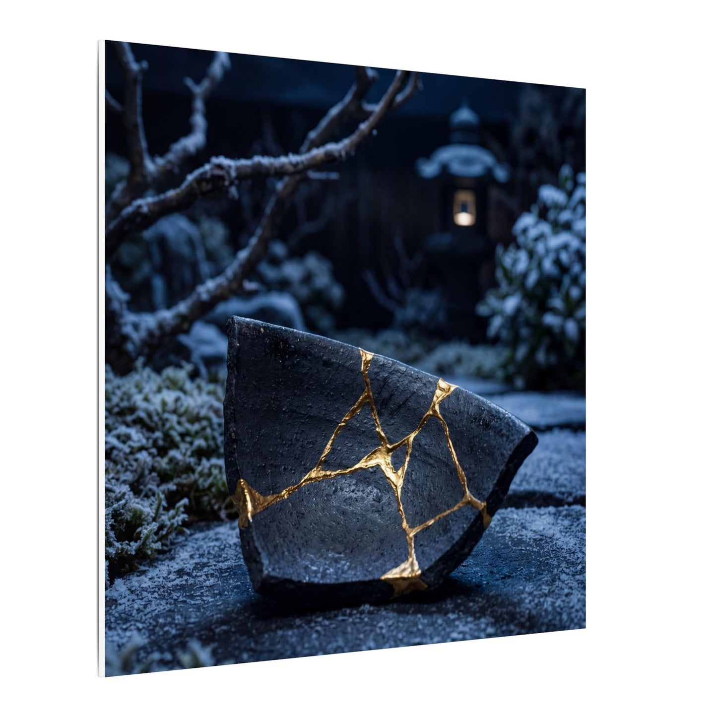 Moonlit Garden Winter Canvas Art | Kintsugi Artful Design