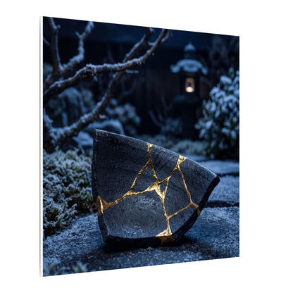 Moonlit Garden Winter Canvas Art | Kintsugi Artful Design