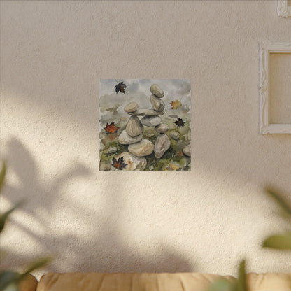 Overcast River Stones Canvas Art - Japandi Fukinsei
