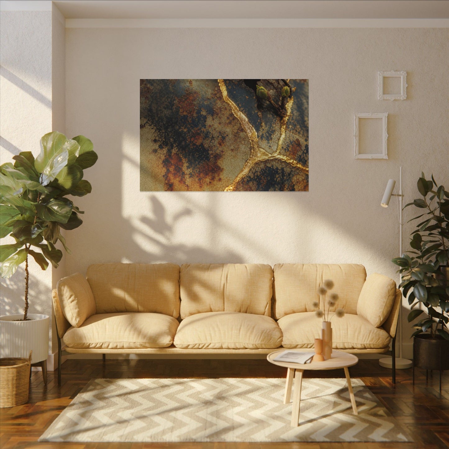 Datsuzoku Rust Patina Canvas Art - Kintsugi Crackle Gold