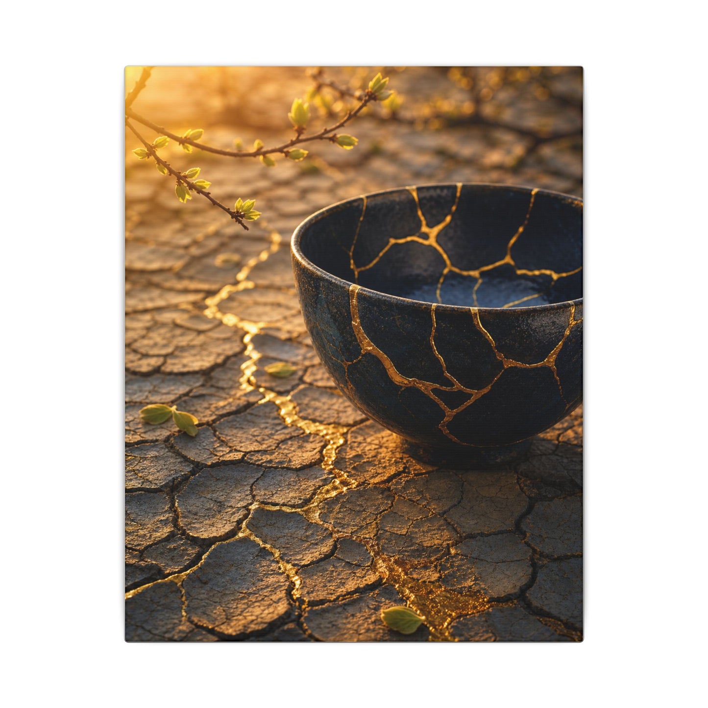 Golden Hour Cracked Earth Canvas Art - Kintsugi Fukinsei