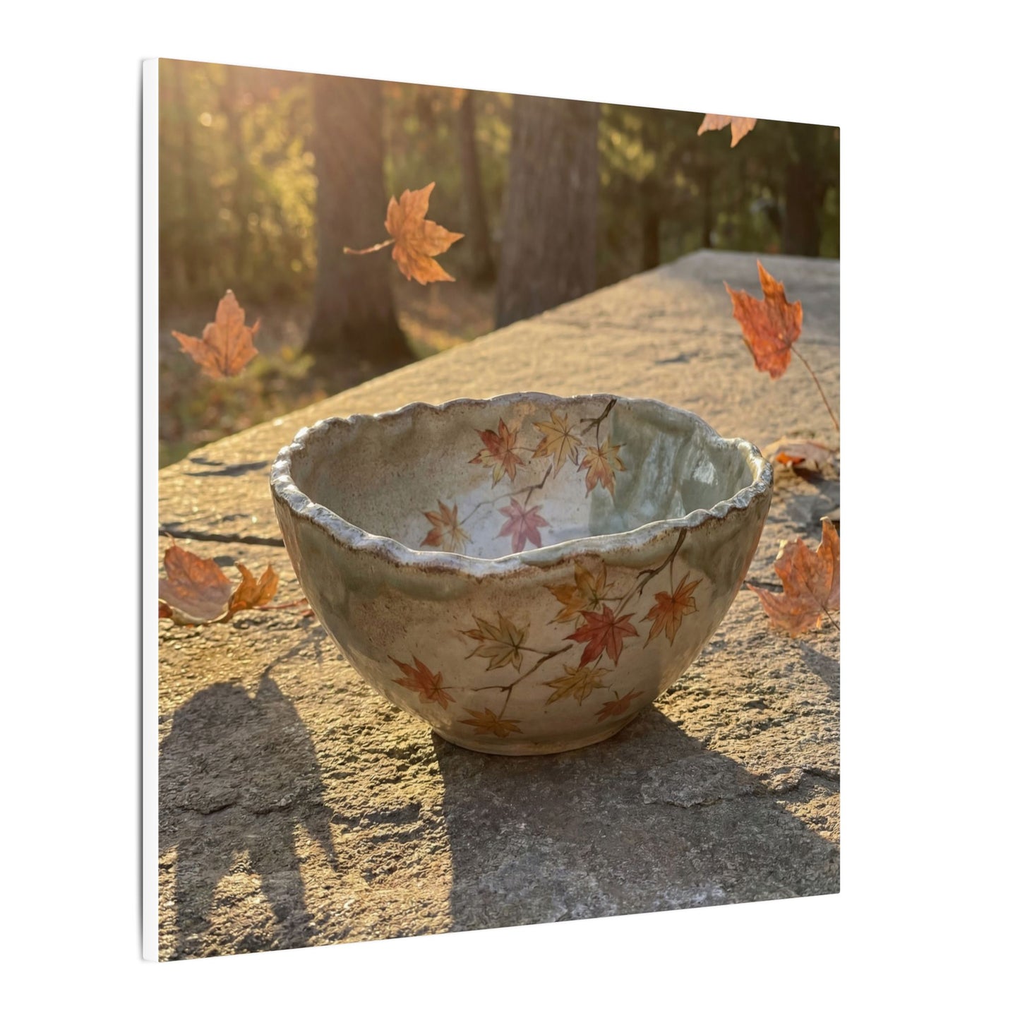 Japandi Ceramic Bowl in Golden Hour | Japanese Pattern Canvas Art