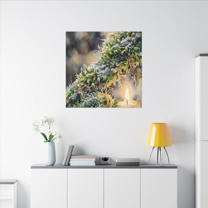 Winter Moss Close Up Watercolor Canvas Art | Neutral Decor