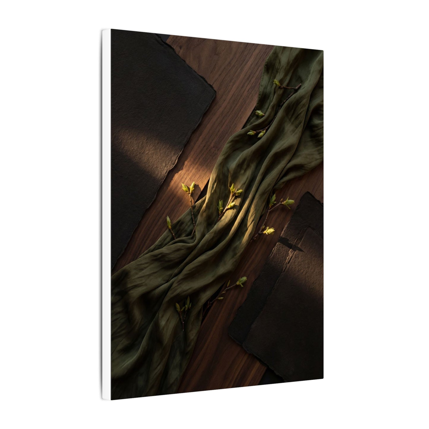 Silk Drape Canvas Art | Spring Dark Japandi Dark Texture Art