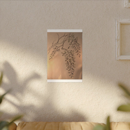 Japandi Wisteria in Candlelight | Minimal Line Canvas Art