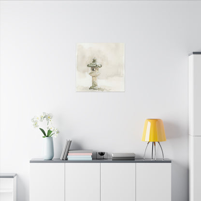 Stone Lantern Winter Canvas Art | Japandi Earthy Design