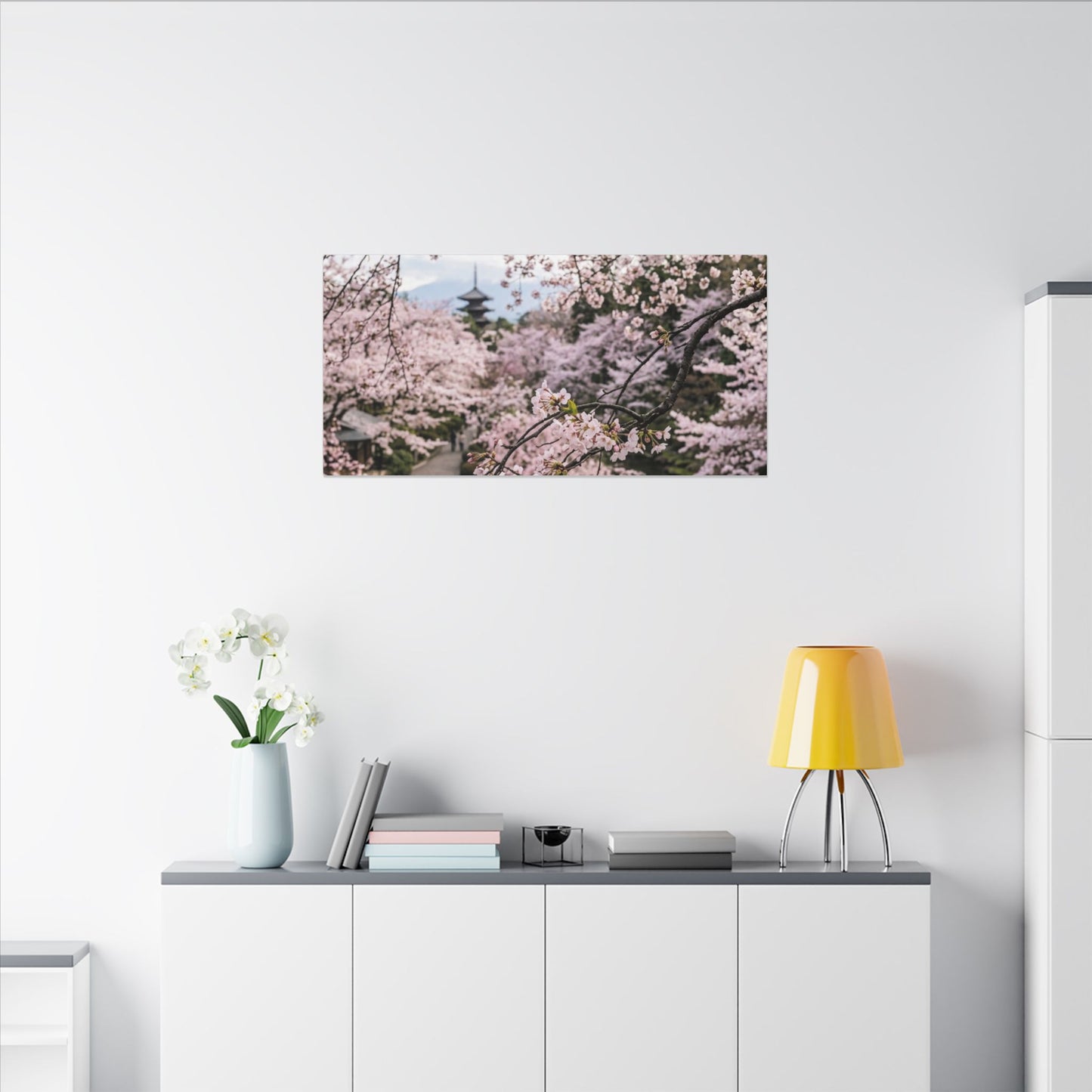 Cherry Blossom Winter Canvas Art | Dark Japandi Luxurious Design