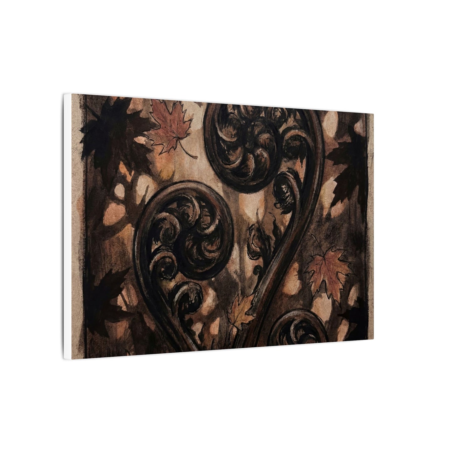 Mono No Aware Fern Unfurling Canvas Art - Dark Japandi Charcoal Ink