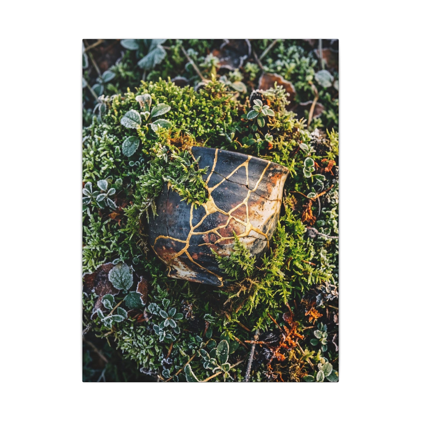 Artful Moss Close Up Canvas Art - Gold Repair Kintsugi
