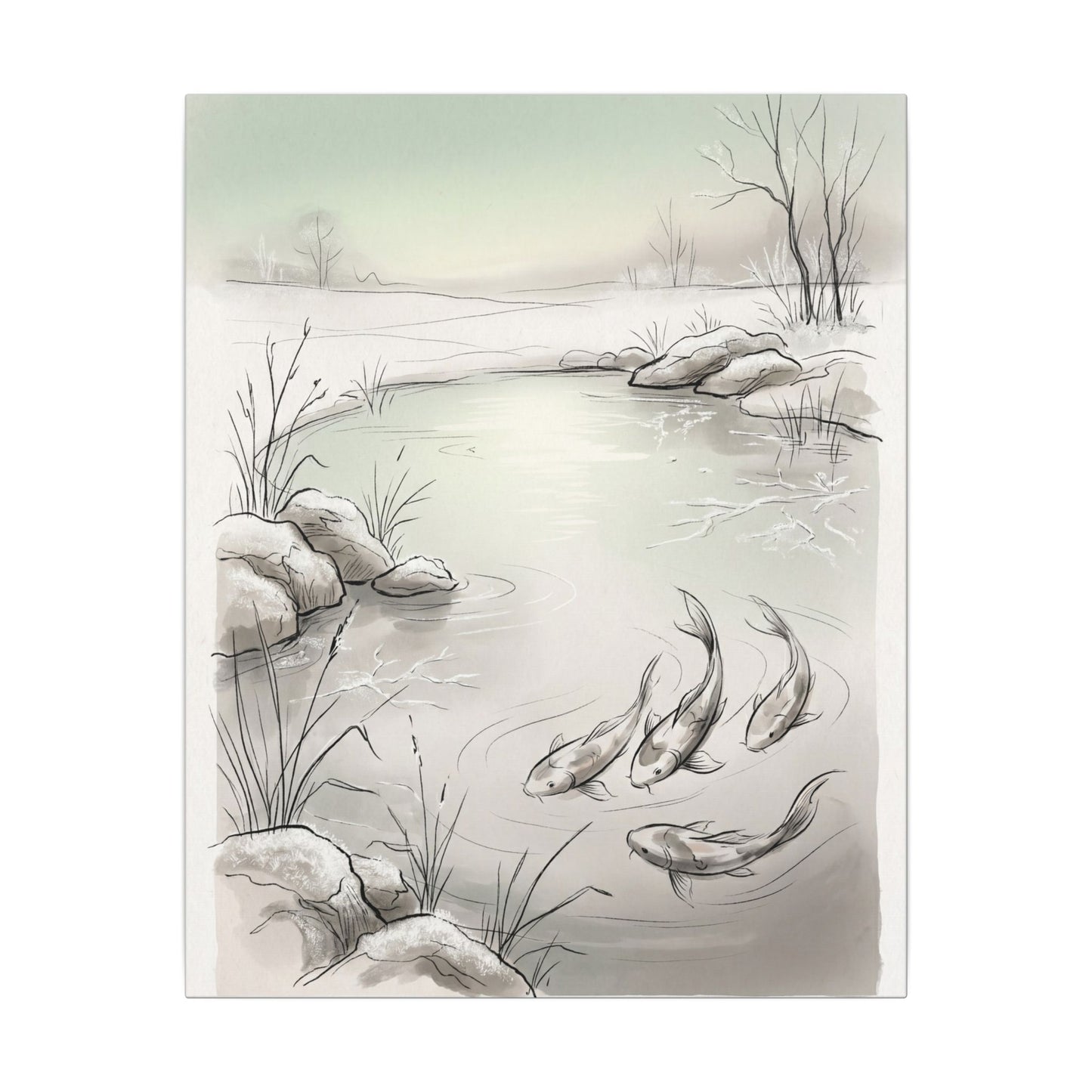 Koi Pond Minimal Line Canvas Art | Cozy Japandi Art