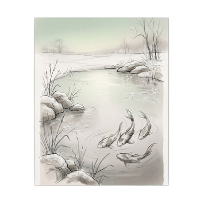 Koi Pond Minimal Line Canvas Art | Cozy Japandi Art