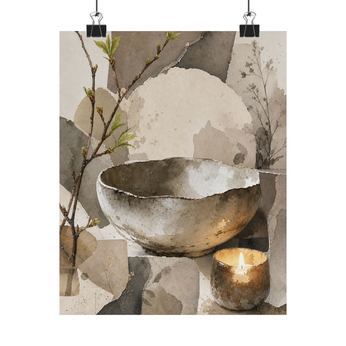 Candlelight Ceramic Bowl Wall Art Print - Japandi Fukinsei