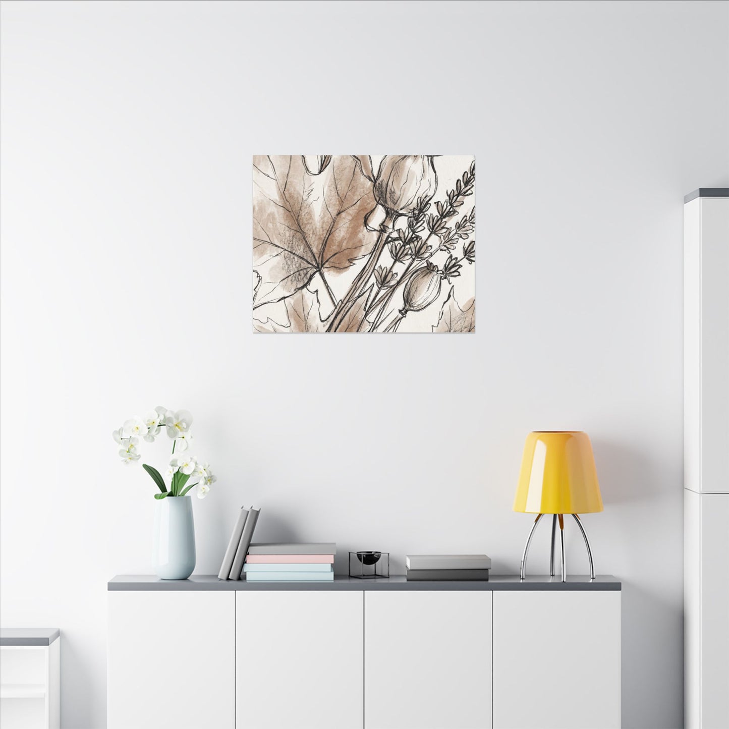 Neutral Dried Flowers Canvas Art - Minimal Line Japandi