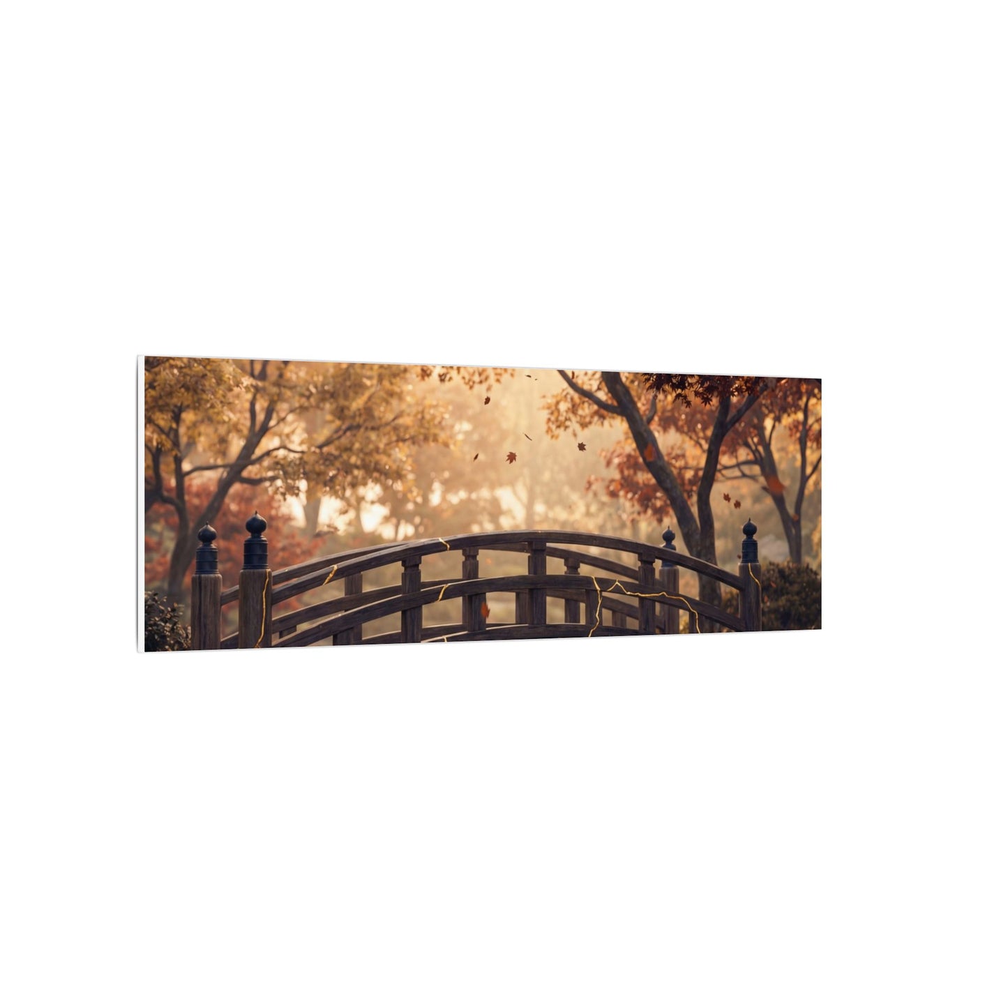 Autumn Wooden Bridge Gold Vein Canvas Art | Resilient Decor