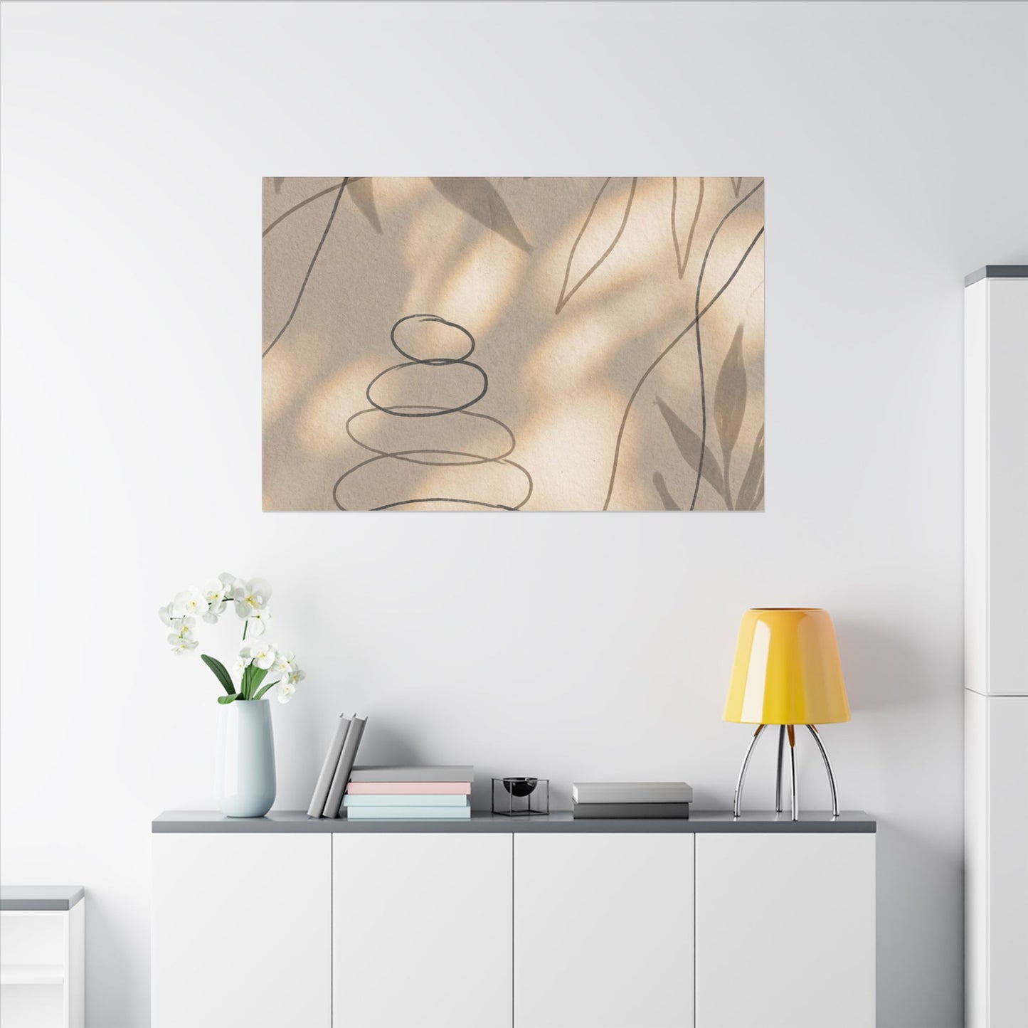 River Stones Minimal Line Canvas Art | Earthy Japandi Art