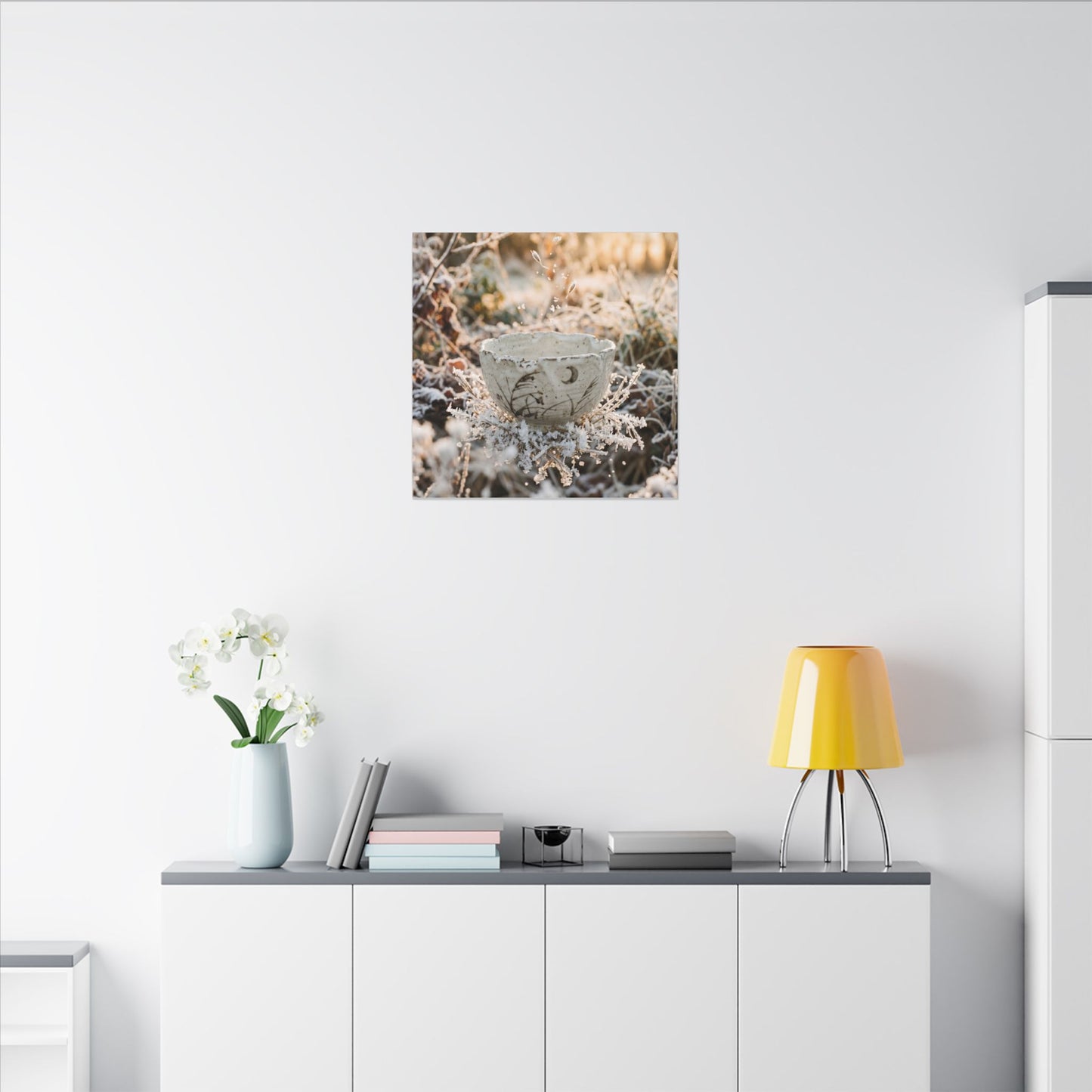 Japandi Ceramic Bowl in Golden Hour | Japanese Pattern Canvas Art