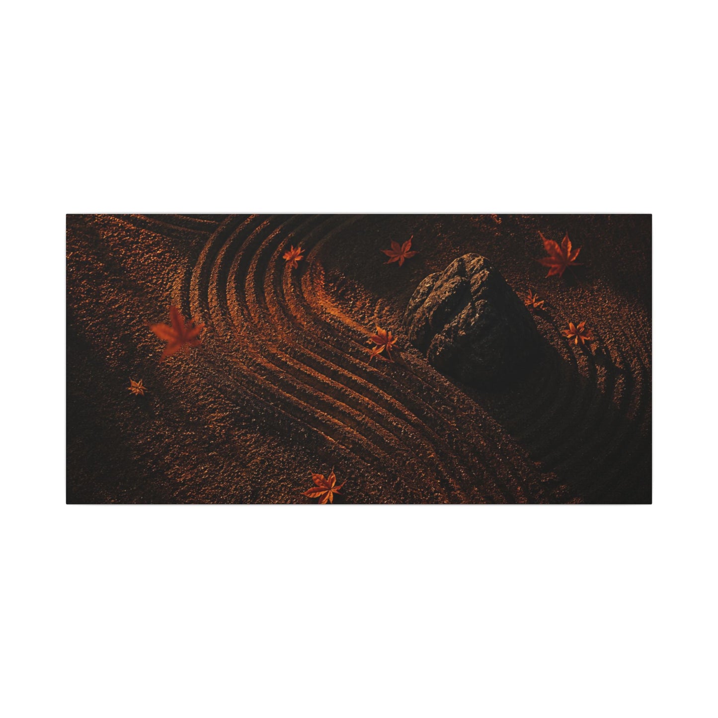 Dark Japandi Rock Garden in Golden Hour | Charcoal Ink Canvas Art