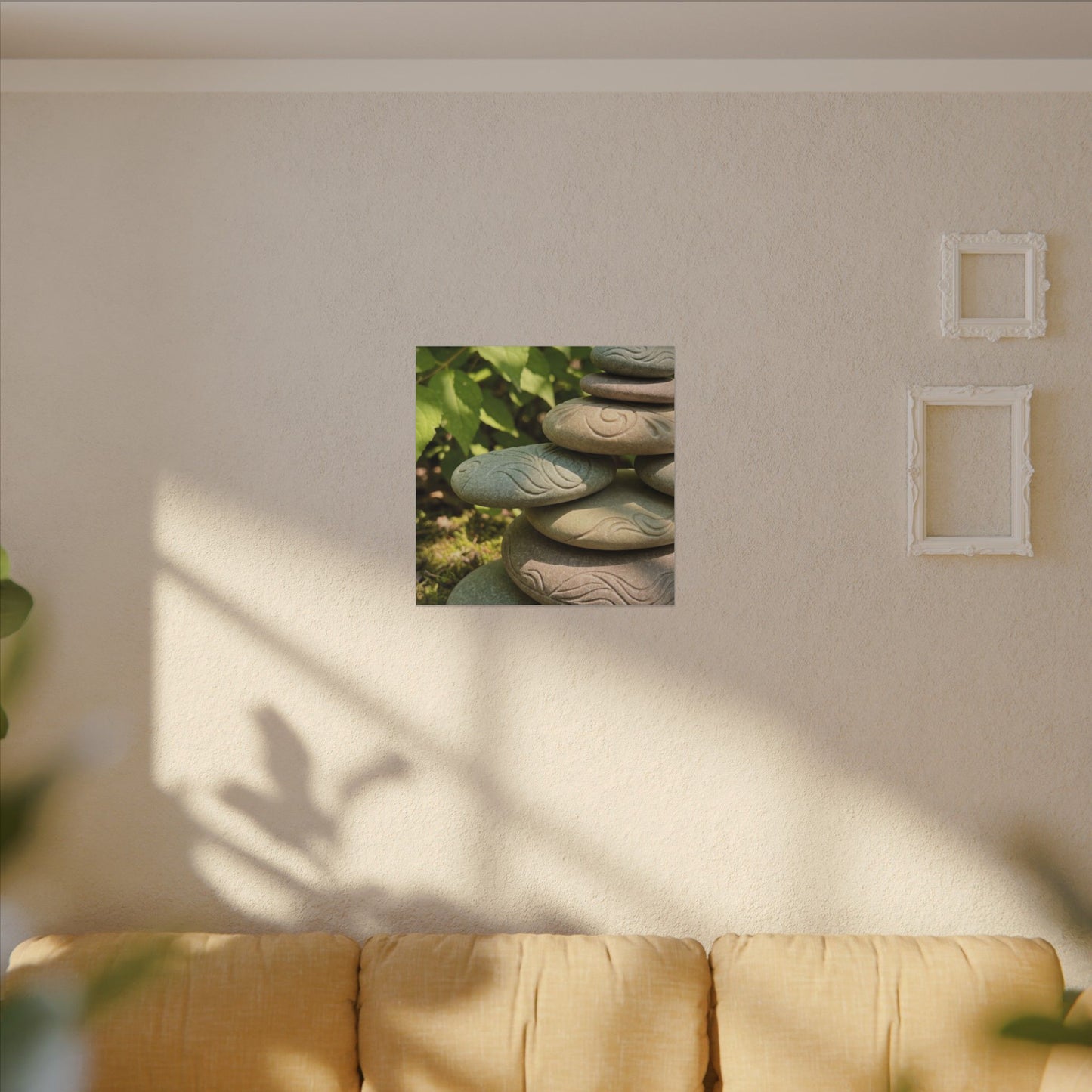 River Stones Summer Canvas Art | Japandi Earthy Design
