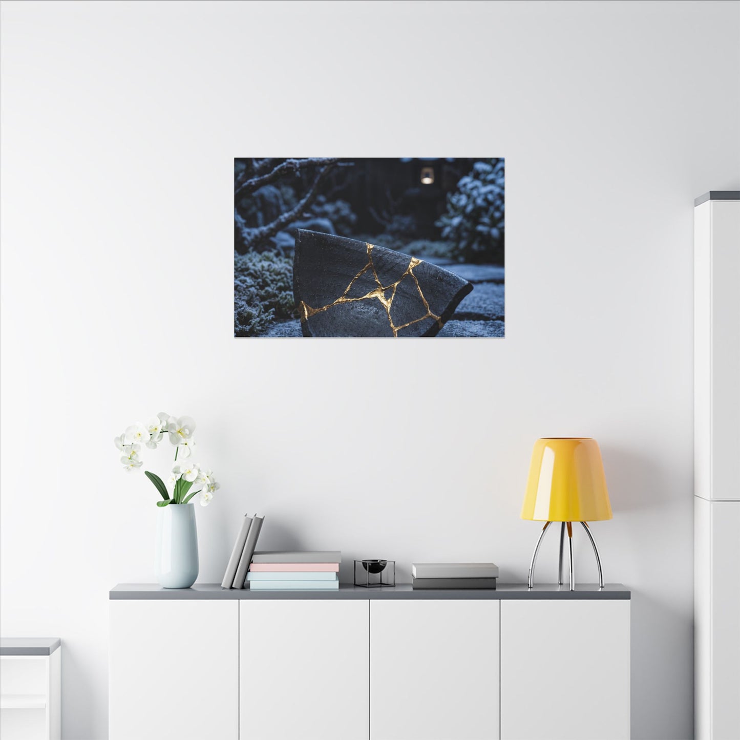 Moonlit Garden Winter Canvas Art | Kintsugi Artful Design