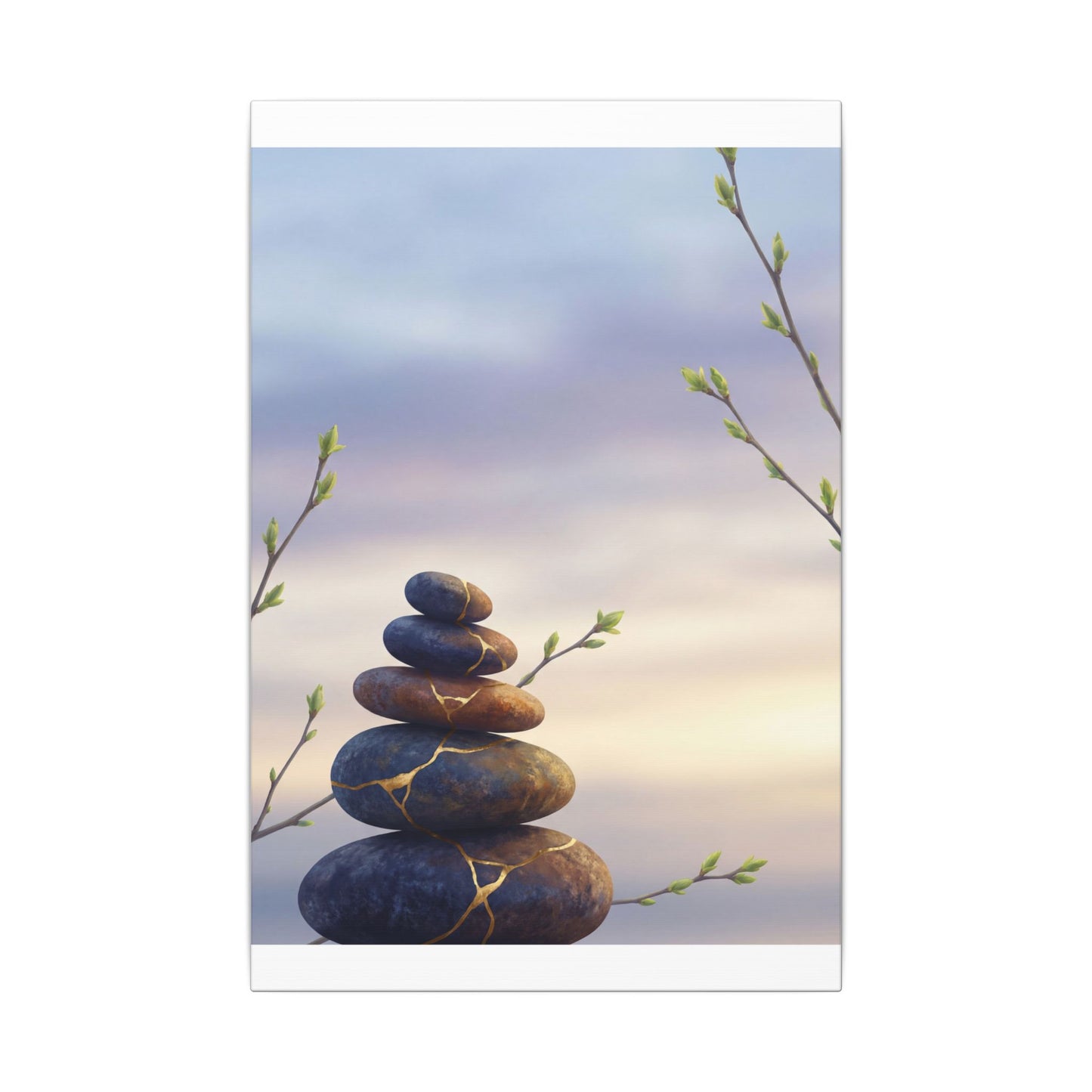 Spring River Stones Gold Vein Canvas Art | Philosophical Decor
