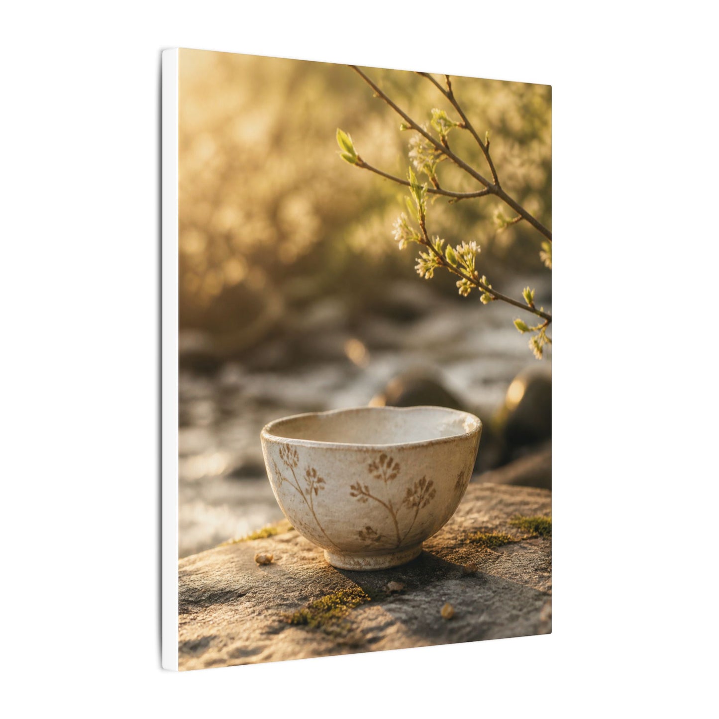 Neutral Ceramic Bowl Canvas Art - Japanese Pattern Japandi