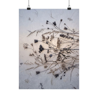 Winter Dried Flowers Japanese Pattern Wall Art Print | Warm Decor Art Print