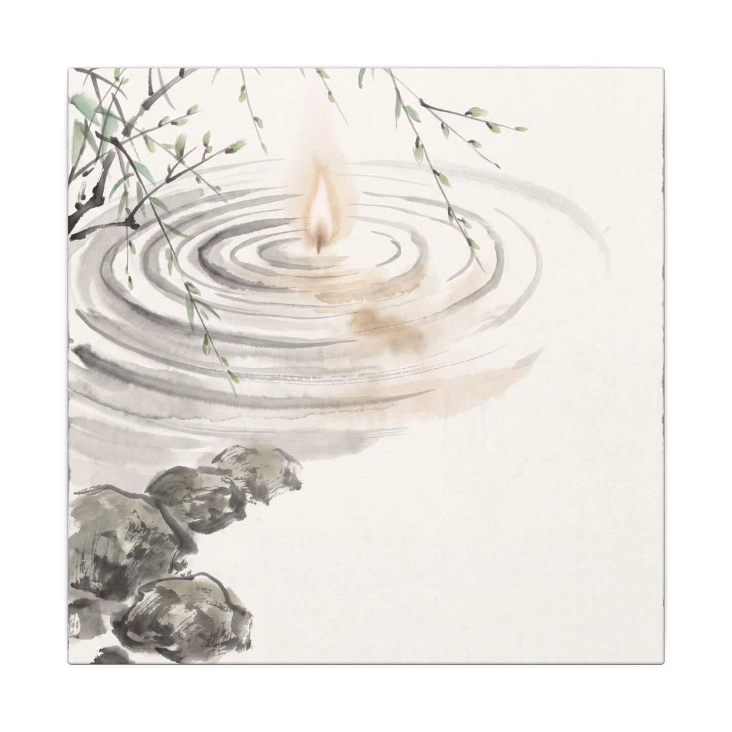 Water Ripple Sumi E Canvas Art | Tranquil Zen Art
