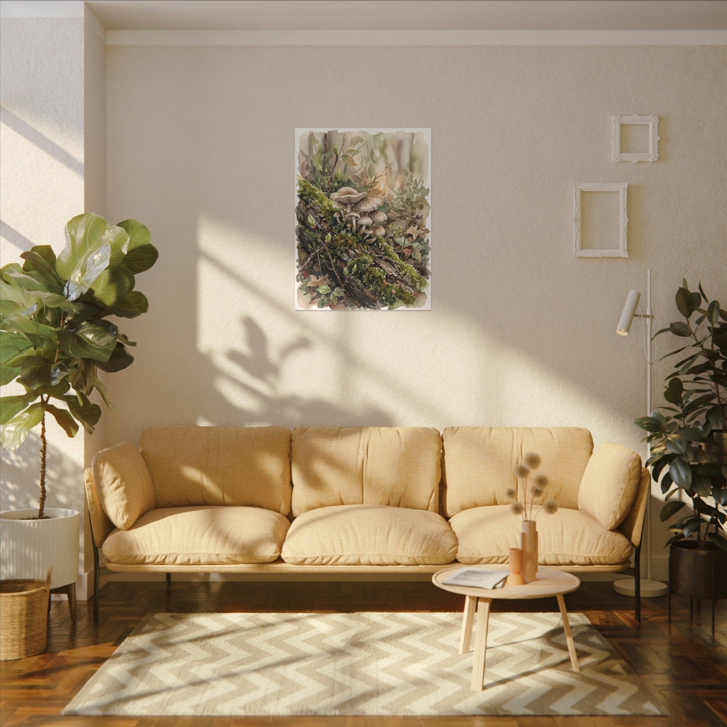 Wild Mushrooms Canvas Art | Spring Japandi Watercolor Art