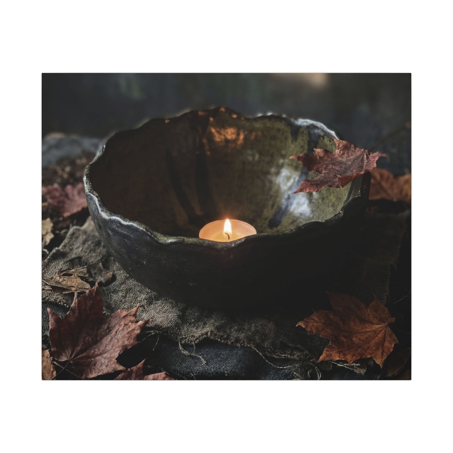 Candlelight Ceramic Bowl Canvas Art - Dark Japandi Kanso