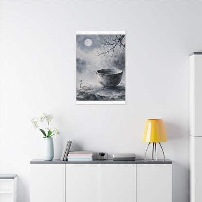 Seijaku Ceramic Bowl Canvas Art - Zen Sumi E