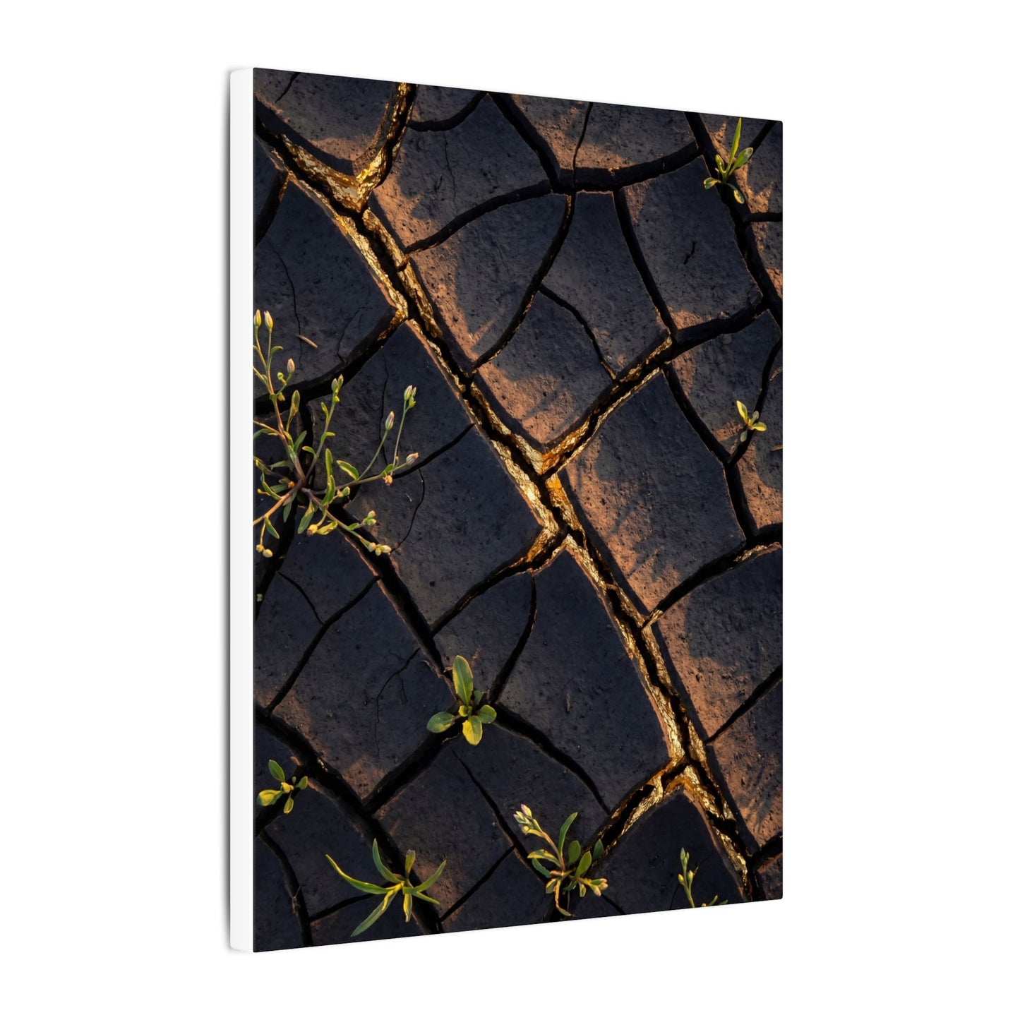 Kintsugi Cracked Earth in Golden Hour | Gold Vein Canvas Art