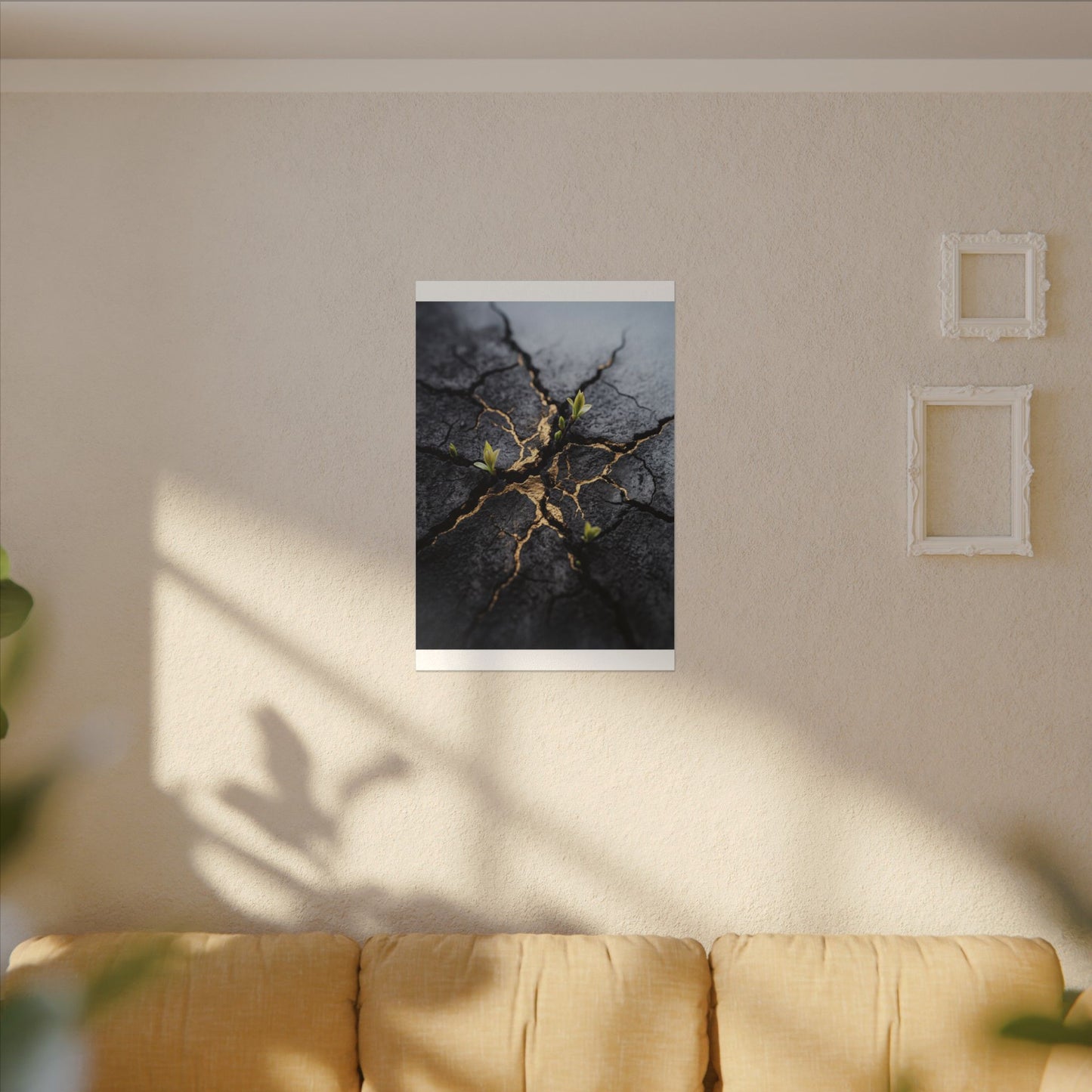 Ma Cracked Earth Canvas Art - Dark Japandi Charcoal Ink