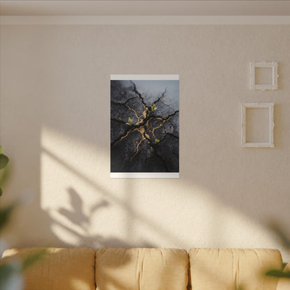 Ma Cracked Earth Canvas Art - Dark Japandi Charcoal Ink