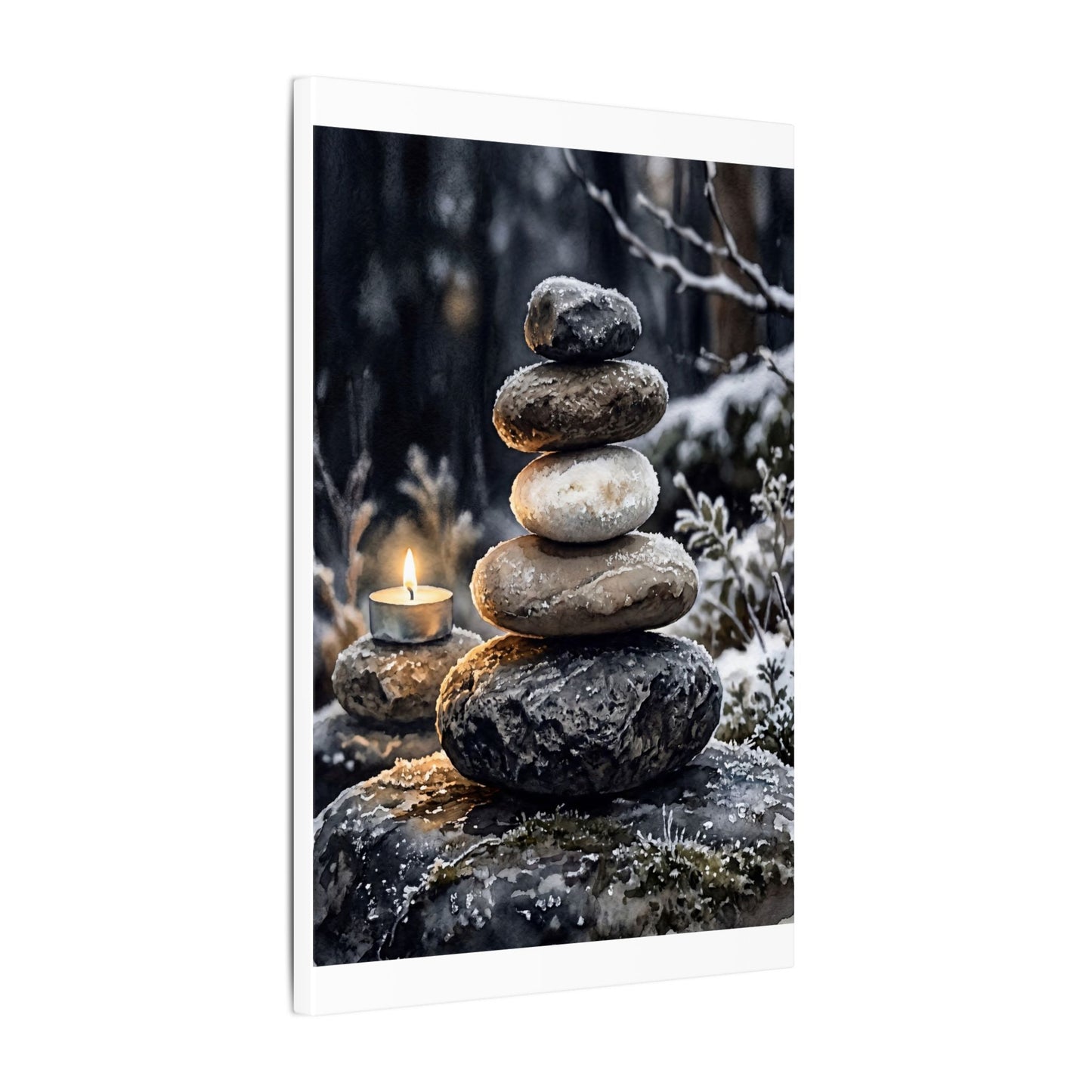 River Stones Canvas Art | Winter Japandi Watercolor Art