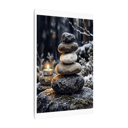 River Stones Canvas Art | Winter Japandi Watercolor Art