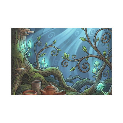 Spring Tea Ceremony Forest Whimsy Canvas Art | Cozy Decor