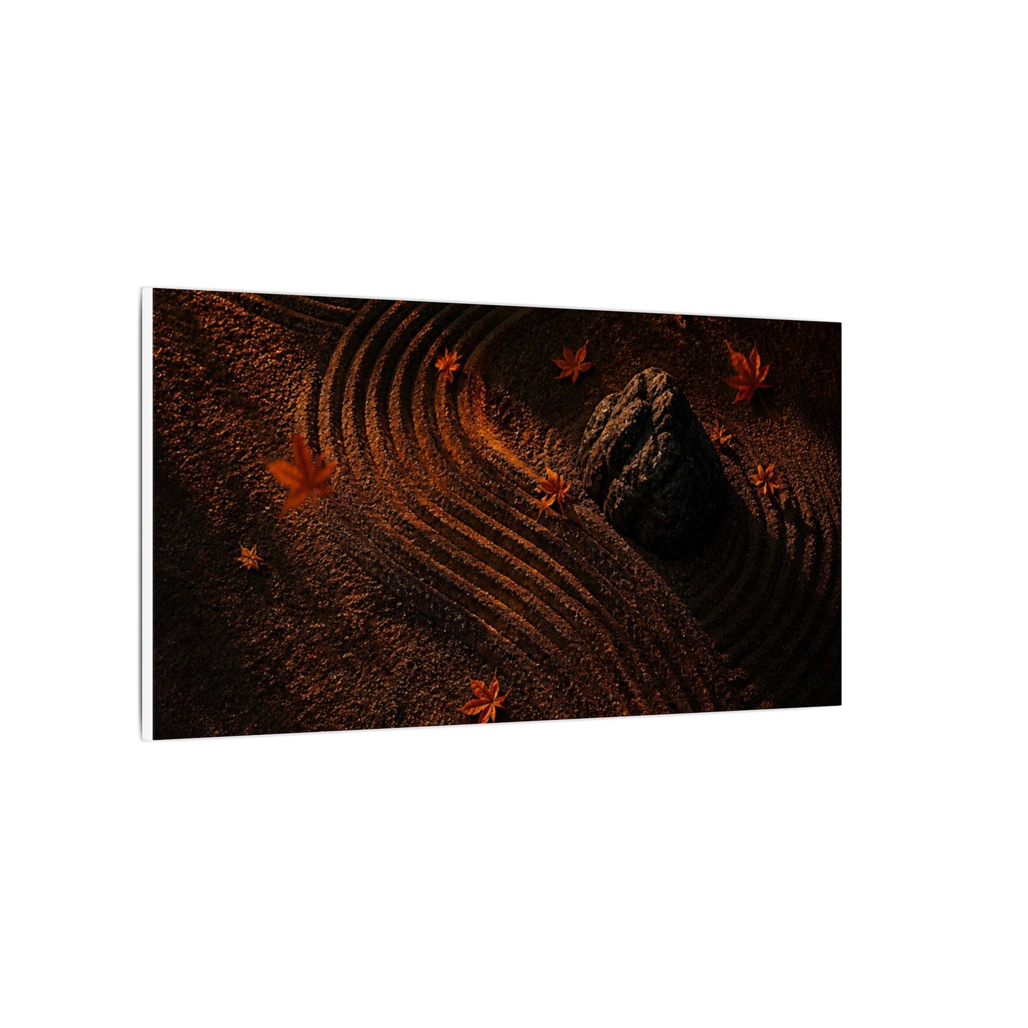 Dark Japandi Rock Garden in Golden Hour | Charcoal Ink Canvas Art