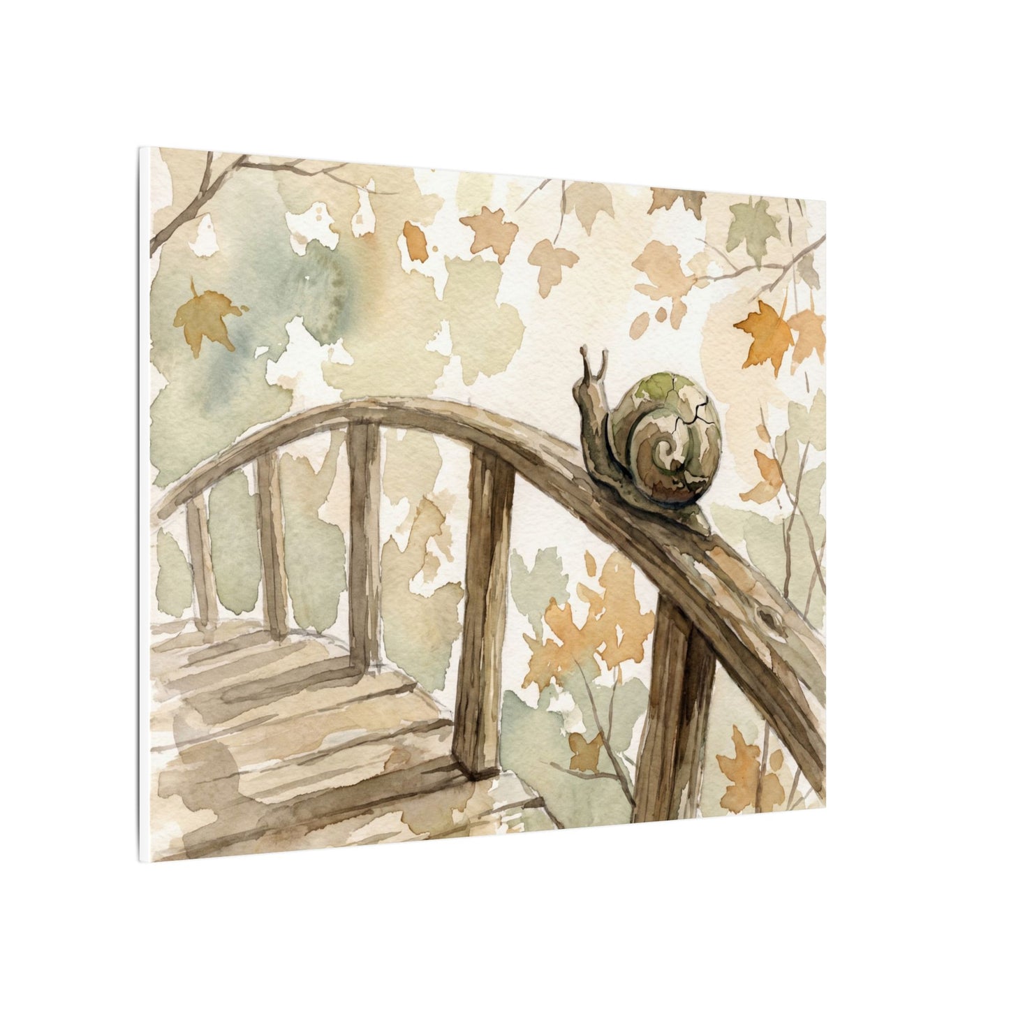 Wooden Bridge Canvas Art | Autumn Japandi Watercolor Art